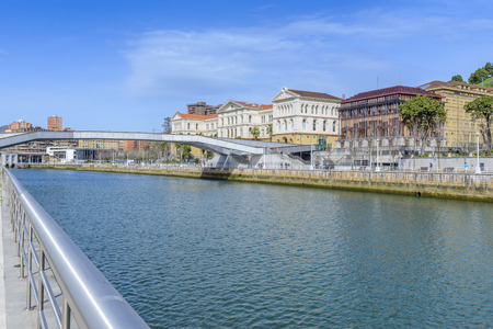 Nervion river and Deusto university, Bilbao, Spainのeditorial素材
