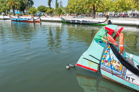 Moliceiro is a typical portugese sailing boat on August 21, 2015 in Aveiro, Portugalのeditorial素材