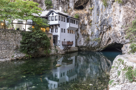 Dervish house in the old town Blagaj near Mostar, Bosnia and Herzegovinaの写真素材