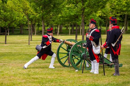 Re-enactment of the battle of Vitoria Between British, Portuguese and Spanish army under General Wellington and the French army in 1813 on May 28, 2016 in Vitoria, Spainのeditorial素材