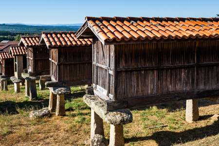 Horreos-granaries of A Merca, the highest concentration of granaries in Galicia, Spainのeditorial素材
