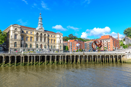 Bilbao city hall and Nervion river, Spainの写真素材