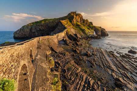 Gaztelugatxe at sunrise, Basque Country, Spainの写真素材