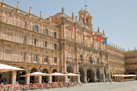 The old city of Salamanca was declared a UNESCO World Heritage site in 1988  La Plaza Mayor is of Baroque style and was designed by architects Alberto and Nicolas Churriguera  It is the most important public space and the heart of the city のeditorial素材