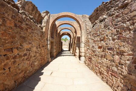 Mérida is the capital of the autonomous community of Extremadura, western central Spain. The Archaeological Ensemble of Mérida has been a UNESCO World Heritage site since 1993.The Amphitheatre of Mérida is a ruined Roman amphitheatre.の写真素材