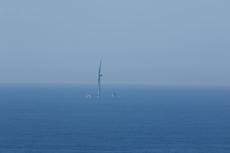 Instalation of a new wind farm offshore Viana do Castelo, Portugal.の写真素材