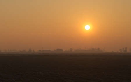 Misty Country Sunsetの写真素材