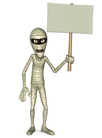 3d cartoon halloween mummy holding blankの写真素材