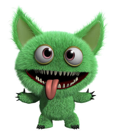 3d cartoon cute furry gremlin monsterの写真素材