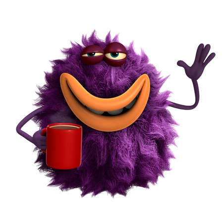 purple cartoon hairy monster 3dの写真素材