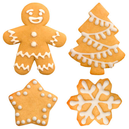Set of cristmas cookies with cinnamon. Homemade cookies gingerbread isolated on white background.