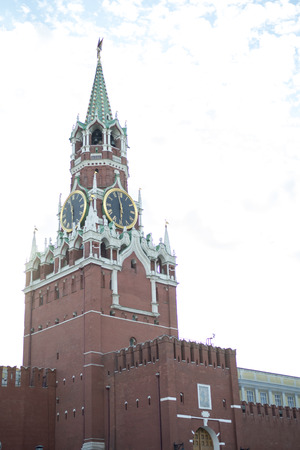 Moscow Kremlin, Spasskaya Tower, Red Square at dawnの写真素材