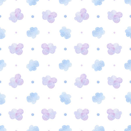 Watercolor seamless pattern. Children's illustration. Cute stars and clouds. Ideal for textiles, wallpaper, design, packaging.の写真素材