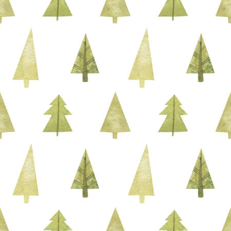 Watercolor seamless pattern with trees. Winter illustration. Perfect for wallpaper, scrapbooking, textile, design.の写真素材