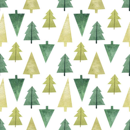 Watercolor seamless pattern with trees. Winter illustration. Perfect for wallpaper, scrapbooking,...