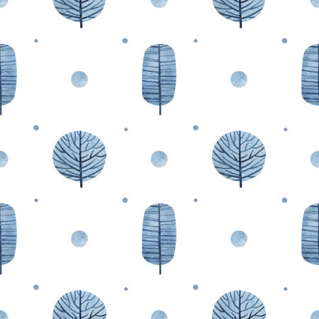 Watercolor seamless pattern with trees. Winter illustration. Perfect for wallpaper, scrapbooking, textile, design.の写真素材