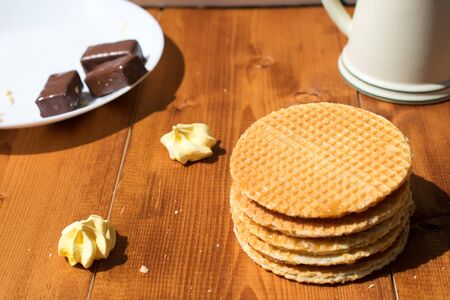 waffles with chocolateの写真素材