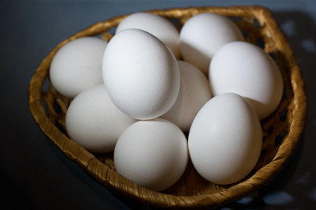 easter eggs in a basketの写真素材