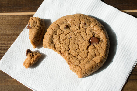 chocolate chip cookies on wooden table