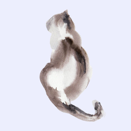 Abstract cat sketch, animal print stains, beautiful shapes, pastel color palette. Watercolor illustration of playing petの写真素材