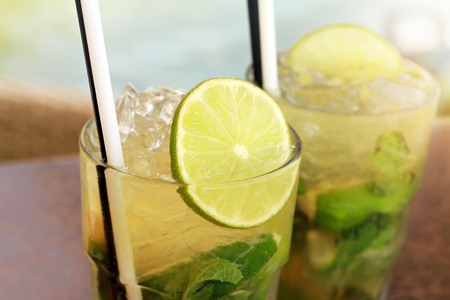 Two fresh mojito cocktailsの写真素材