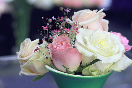 Bouquet of roses in vintage vaseの写真素材