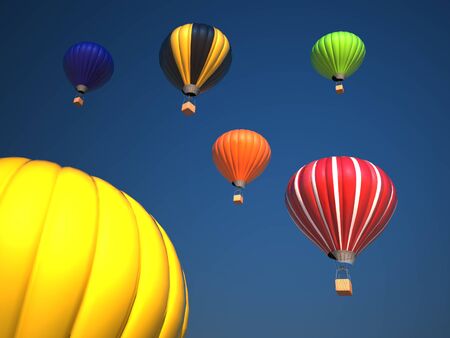 Colorful hot air balloons over blue sky , 3d illustrationの写真素材