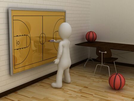 3D abstract white man make tactic on basketball tactic boardの写真素材