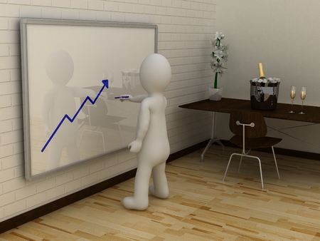 3D abstract white man drawing chart up on whiteboardの写真素材