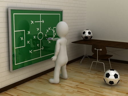3D abstract white man make tactic on football tactic boardの写真素材