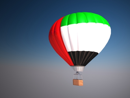 Hot air balloon with flag of UAE over blue sky , 3d illustrationの写真素材