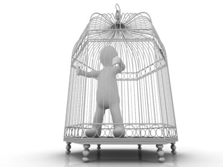 3D white man in cageの写真素材