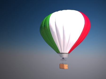Hot air balloon with flag of Italy over blue sky , 3d illustrationの写真素材