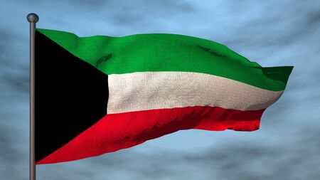 3D flag of Kuwait on sky backgroundの写真素材