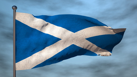 3D flag of Scotland on sky backgroundの写真素材