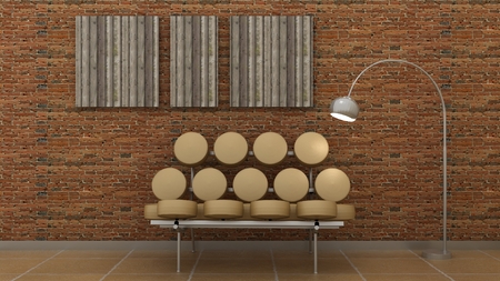 Picture in classic interior background on the decorative brik wall with marble floor. Copy space...