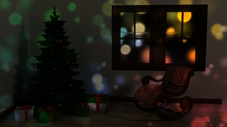Marry Christmas and Happy New Year postcard, christmas card, background in idyllic home atmosphere.の写真素材