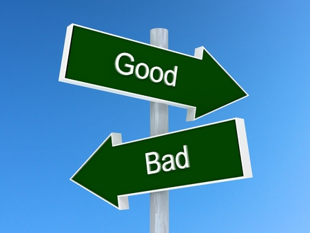 Good vs bad sign. Good or bad choice conceptの写真素材