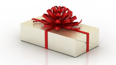 Gift box with ribbon, isolated on the white background. Christmas, birthday and valentine concept.の写真素材