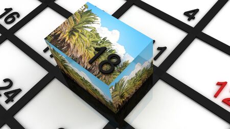 Vacation date in calendar. Palms, clouds, sea, ocean, summer, beach, background, wallpaperの写真素材