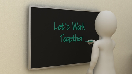 Abstract white man writing lets work together on board. Business and teamwork concept.の写真素材