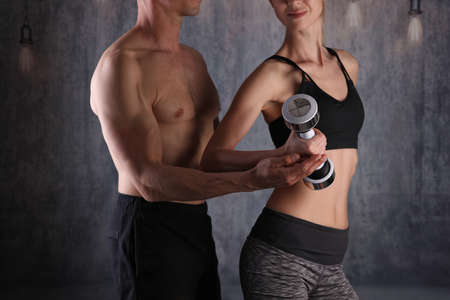 Sport, Fitness couple workout , fit man and woman at gym
