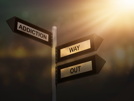 Addiction way out problem sign. Prevention and cure addiction problem concept.の写真素材