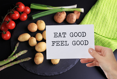 Motivation Inspirational quote Eat good Feel good. Healthy life style background.の写真素材