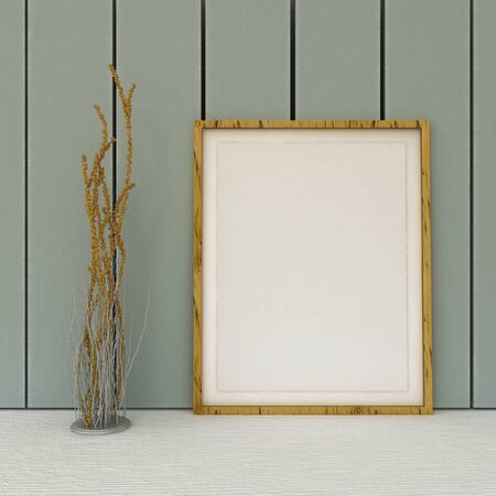 Empty picture in frame shabby chic, vintage style. Scandinavian style home interior decoration. Copy...