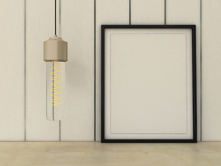 Empty picture in frame shabby chic, vintage style. Scandinavian style home interior decoration. Copy...