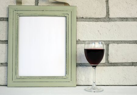 Empty picture in frame shabby chic, vintage style. Scandinavian style home interior decoration. Copy...