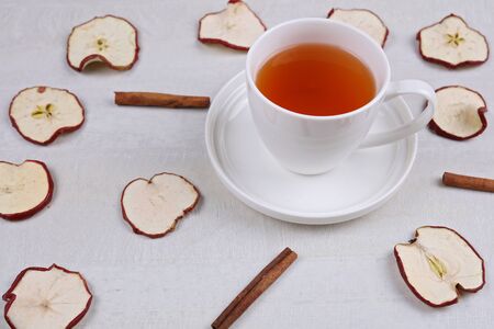 Apple cinnamon tea. Hot drink for cold winter and fly, warmth conceptの写真素材