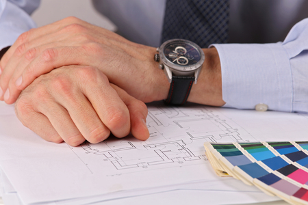 Architect working on project. Interior designer consultationの写真素材