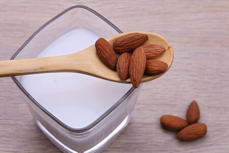 Almond milk. Healthy eating, substitute for dairy intolerant peopleの写真素材